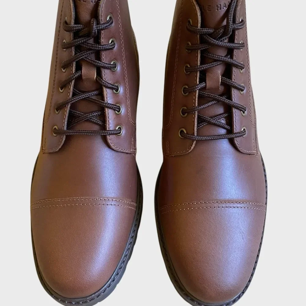 NWB Cole Haan Grand+ Lug Leather Boots Men's Size 7 Brown Lace Up Lightweight